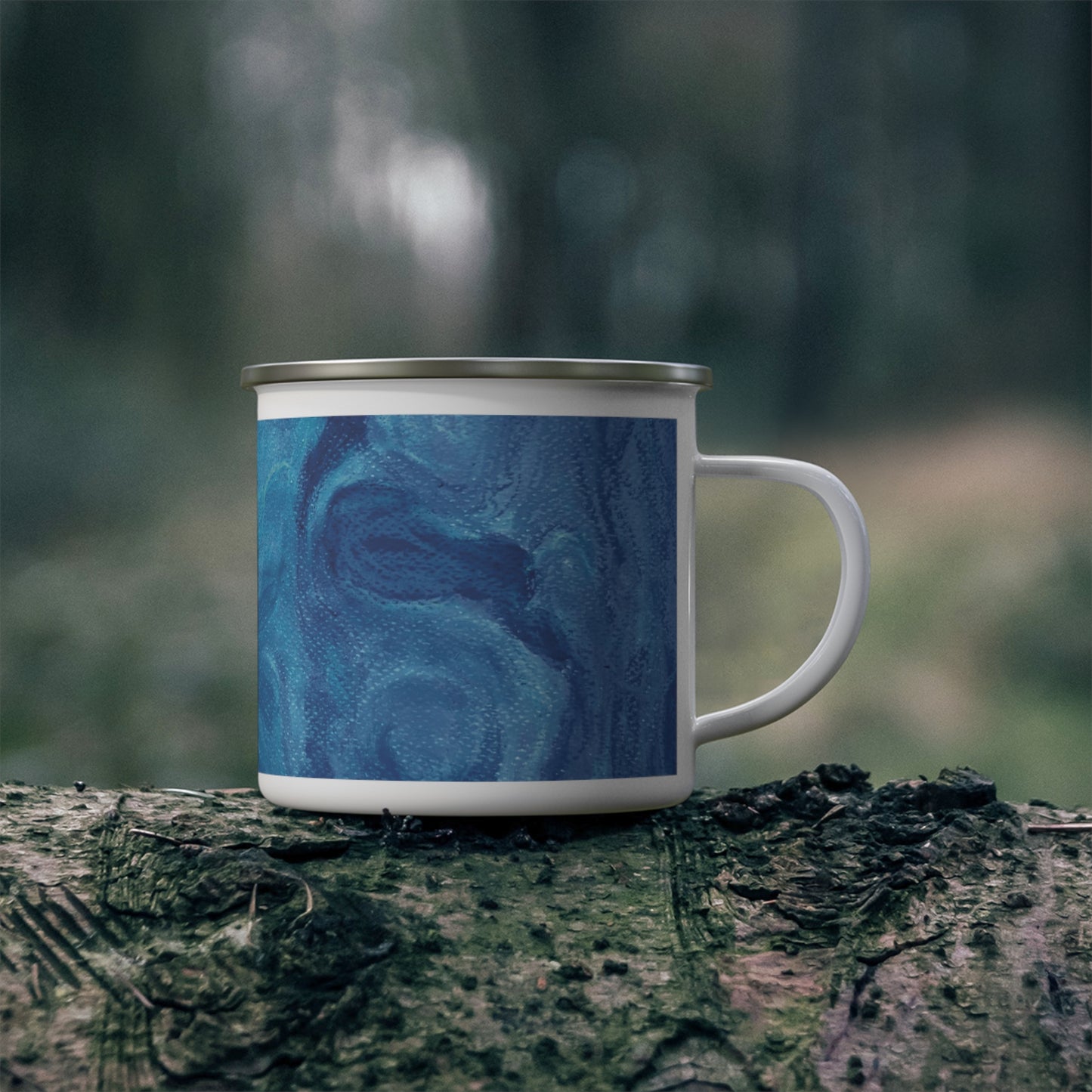 Marble Enamel Camping Mug — Blue Ocean Coffee Cup for Campers & Outdoor
