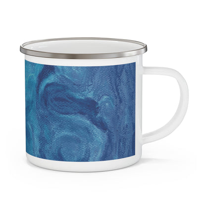 Marble Enamel Camping Mug — Blue Ocean Coffee Cup for Campers & Outdoor
