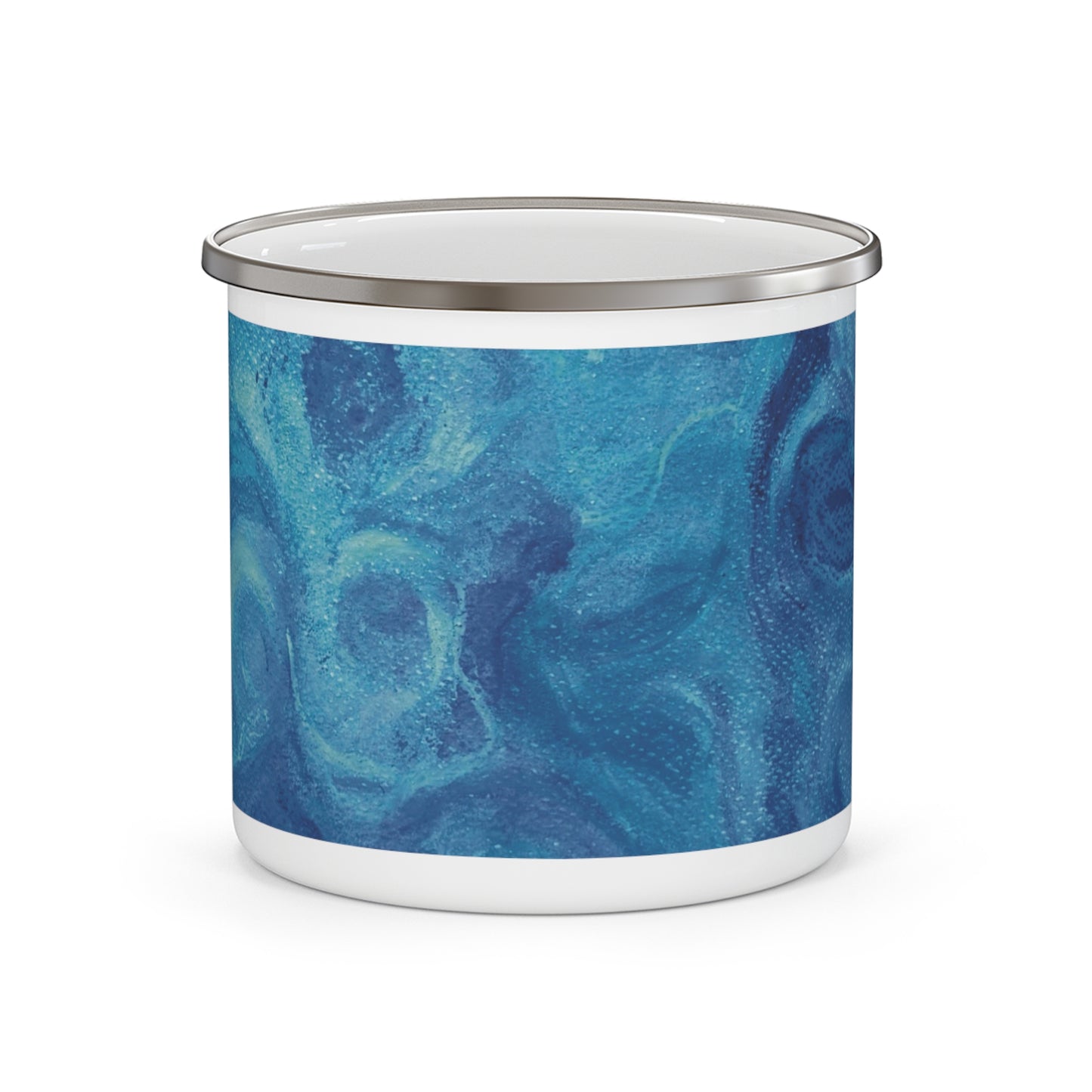Marble Enamel Camping Mug — Blue Ocean Coffee Cup for Campers & Outdoor