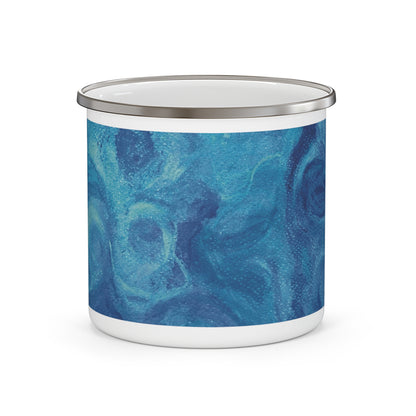 Marble Enamel Camping Mug — Blue Ocean Coffee Cup for Campers & Outdoor
