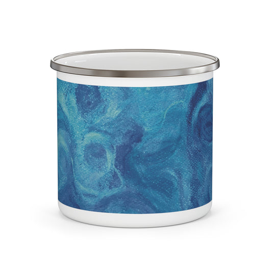 Marble Enamel Camping Mug — Blue Ocean Coffee Cup for Campers & Outdoor