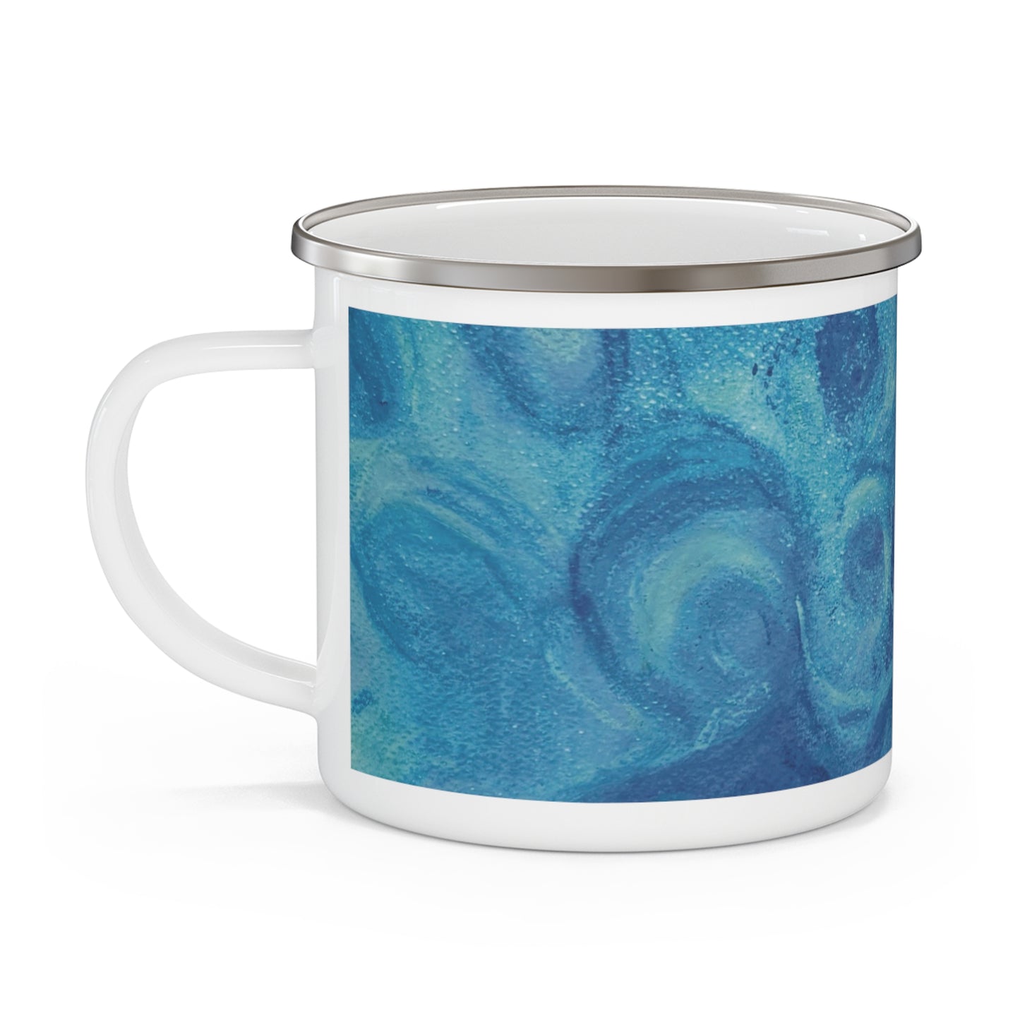 Marble Enamel Camping Mug — Blue Ocean Coffee Cup for Campers & Outdoor